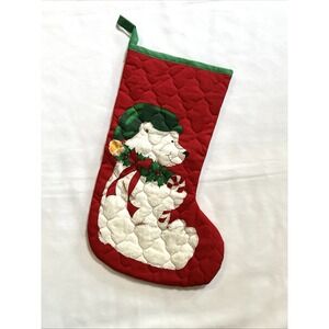Vintage Handmade Quilted Christmas Stocking 14" Green Red Polar Bear